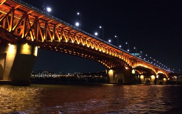 Han River, bridge, illumination, lights, Seoul, Korea Wallpapers Pictures Photos Images