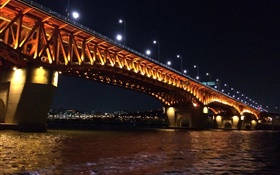 Han River, bridge, illumination, lights, Seoul, Korea HD wallpaper