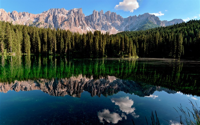 Lake, water reflection, mountains, forest Wallpapers Pictures Photos Images