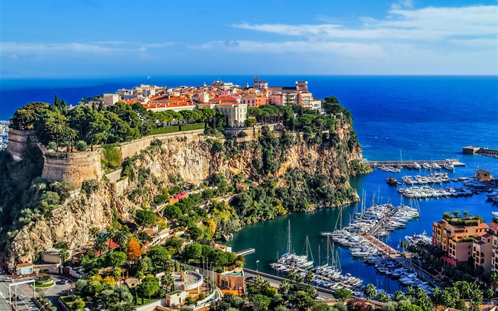 Monaco, Monte Carlo, city, rocks, sea, coast, houses, boats Wallpapers Pictures Photos Images