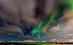 Norway, Northern lights, mountains, sky, stars, dusk HD wallpaper