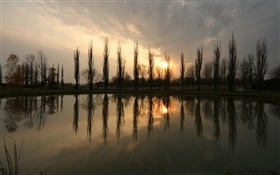 Pond, sunset, trees HD wallpaper