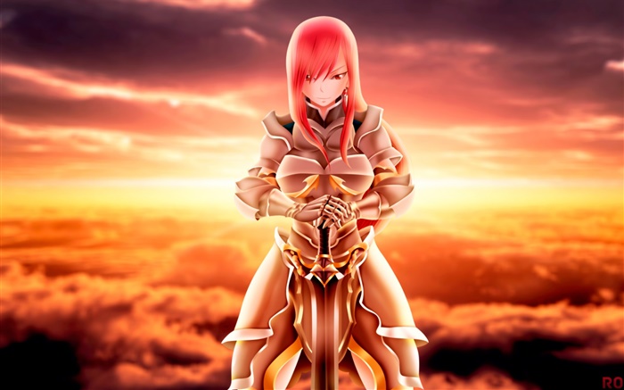 Red hair anime girl, Fairy Tail, sword Wallpapers Pictures Photos Images