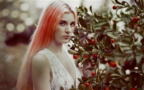 Red hair girl, berries, fruits HD wallpaper