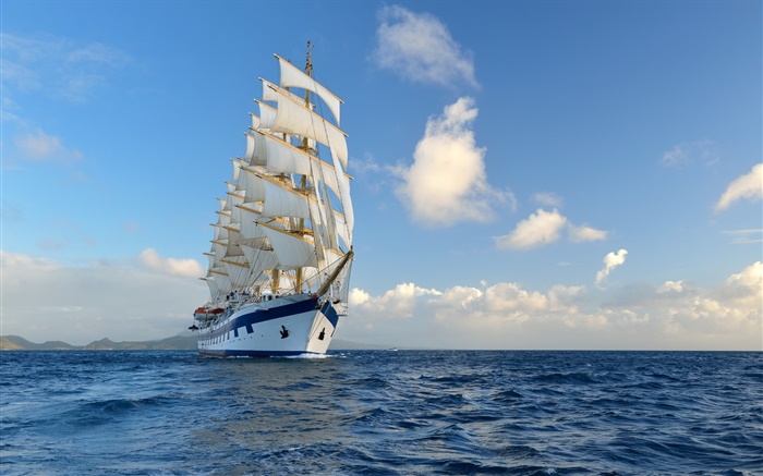 Sailboat, boat, blue sea, sky, clouds Wallpapers Pictures Photos Images