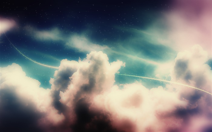 Sky, clouds, light line, stars, creative design Wallpapers Pictures Photos Images