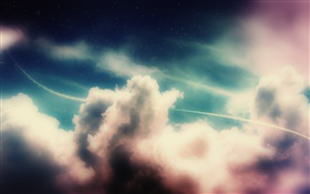 Sky, clouds, light line, stars, creative design HD wallpaper