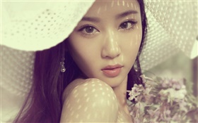 Summer, Asian girl, hat, flowers HD wallpaper
