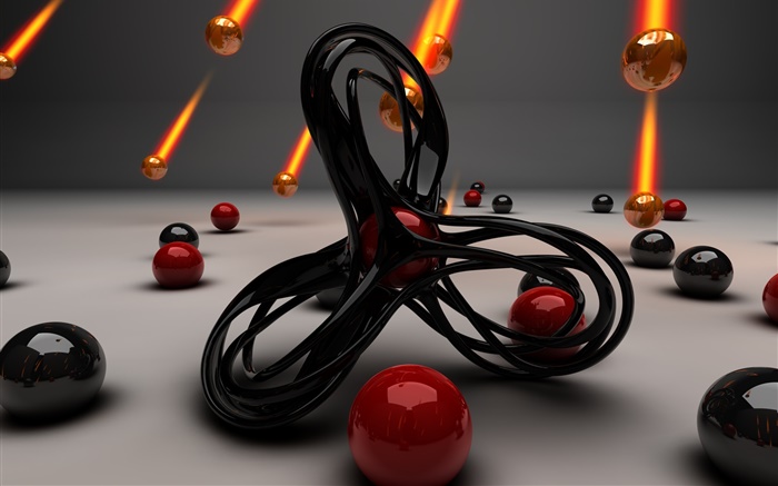 3D design, curve, red and black balls, falling Wallpapers Pictures Photos Images