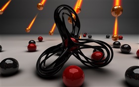 3D design, curve, red and black balls, falling