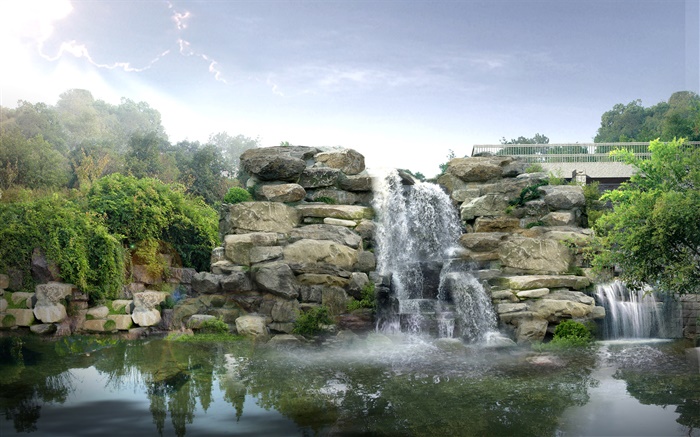 3D design, rocks, waterfalls Wallpapers Pictures Photos Images