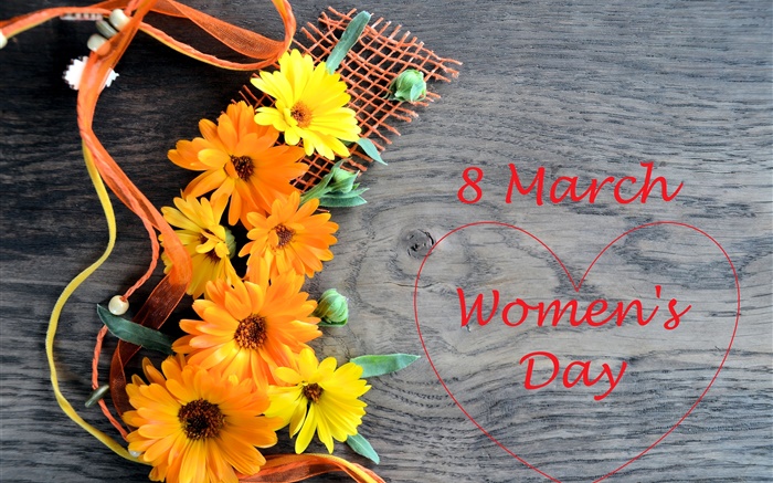 8 March, Women's Day, gerbera flowers, love hearts Wallpapers Pictures Photos Images