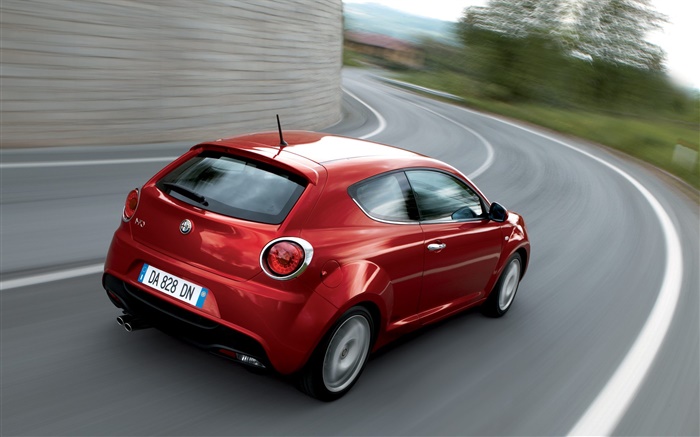 Alfa Romeo red car speed, rear view Wallpapers Pictures Photos Images