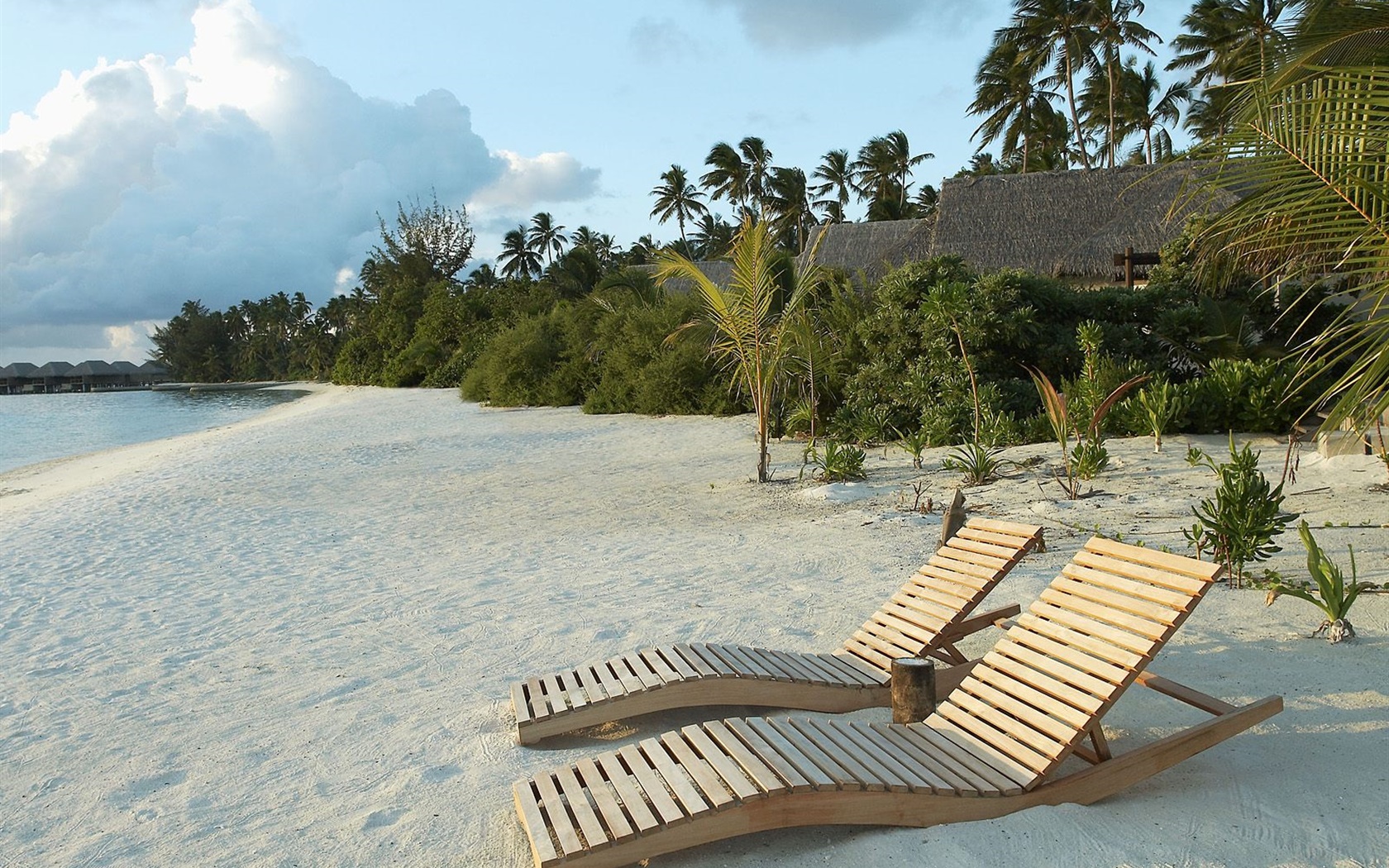 Beach, chair, palm trees, tropical 1680x1050 wallpaper
