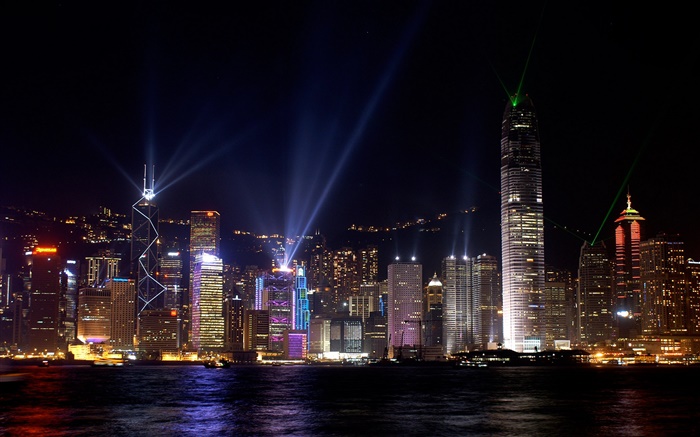 Beautiful Hong Kong, city night, skyscrapers, lights, sea Wallpapers Pictures Photos Images