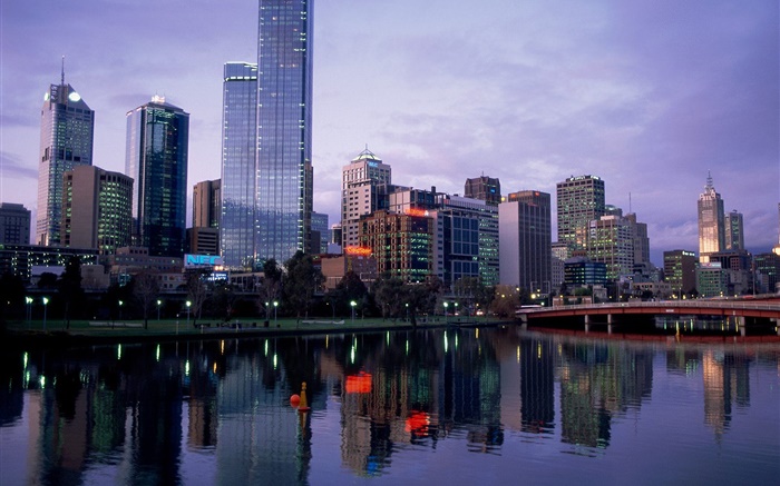 Beautiful city, dusk, river, bridge, buildings, Australia Wallpapers Pictures Photos Images