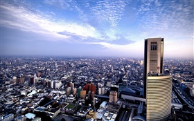 Beautiful city, top view, skyscrapers, blue sky, clouds HD wallpaper