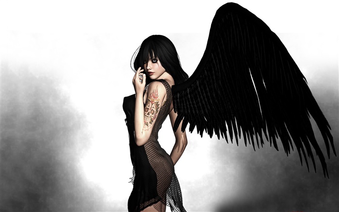 Black angel, wings, fantasy girls Wallpapers Pictures Photos Images