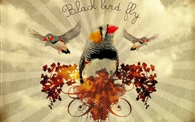 Black bird fly, creative art design HD wallpaper