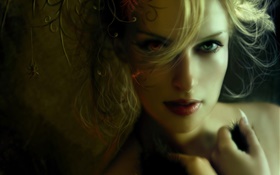 Blonde fantasy girl, curly hair, blur HD wallpaper