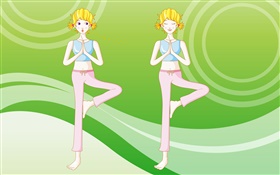 Blonde girl doing yoga, vector design