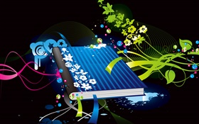 Blue cover book, green flowers, vector design HD wallpaper