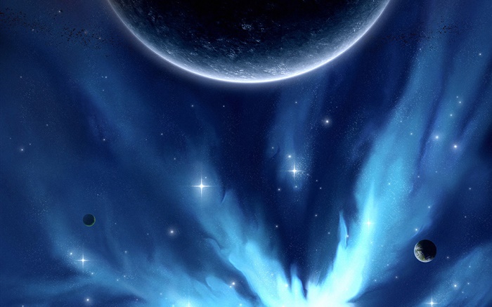 Blue space, planets, stars, light Wallpapers Pictures Photos Images