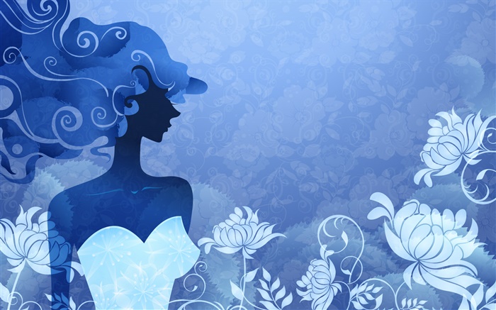 Blue style, fashion vector girl, flowers Wallpapers Pictures Photos Images