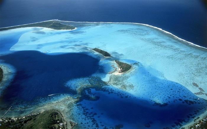 Bora Bora, French Polynesia, resort, beach, sea, top view Wallpapers Pictures Photos Images