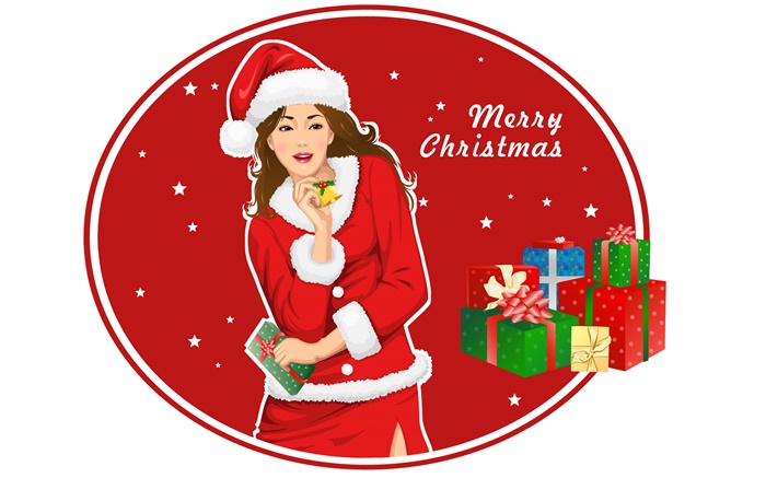 Christmas girl, gifts, vector design Wallpapers Pictures Photos Images