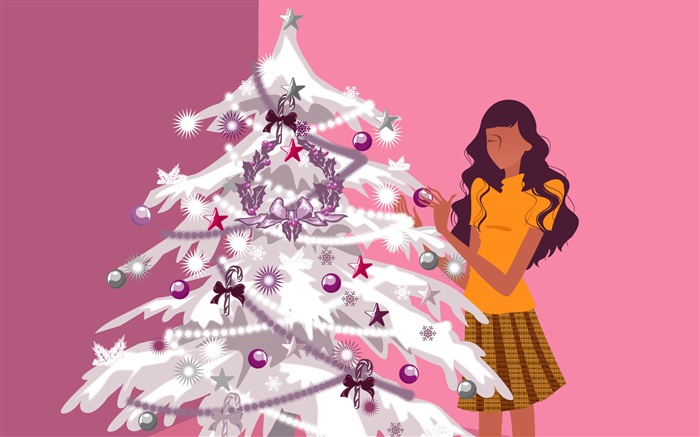 Christmas tree and girl, vector design Wallpapers Pictures Photos Images