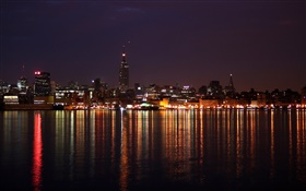 City night, beautiful, buildings, lights, river, reflection HD wallpaper