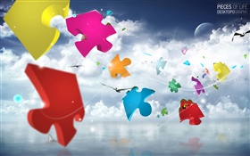Colorful puzzles, sky, clouds, creative design HD wallpaper