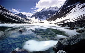 Consolation Lake, mountains, snow, Banff National Park, Alberta, Canada HD wallpaper