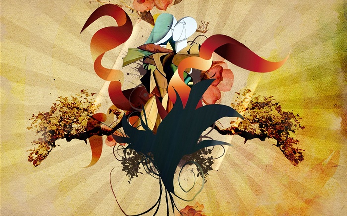 Creative design, colorful, twigs, flowers, ribbon Wallpapers Pictures Photos Images