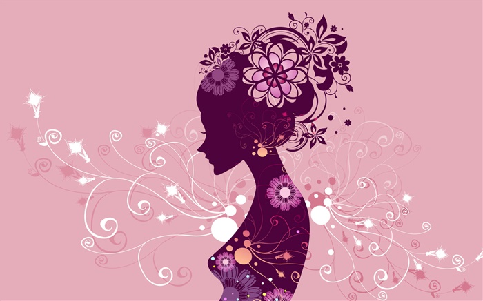 Creative design, vector girl, flowers, pink background Wallpapers Pictures Photos Images