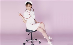 Cute nurse sitting on chair HD wallpaper