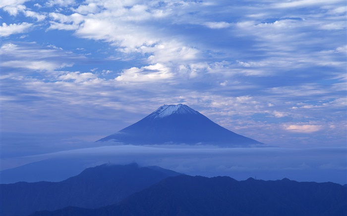 Dawn, blue style, clouds, Mount Fuji, Japan Wallpapers Pictures Photos Images