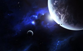 Earth and moon, space, blue light HD wallpaper