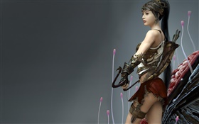 Fantasy Asian girl, warrior, bow HD wallpaper