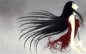 Fantasy girl, long hair, red dress, art design HD wallpaper