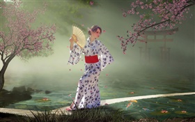 Fantasy kimono girl HD wallpaper