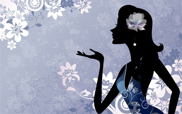 Fashion vector girl, flowers, blue background Wallpapers Pictures Photos Images