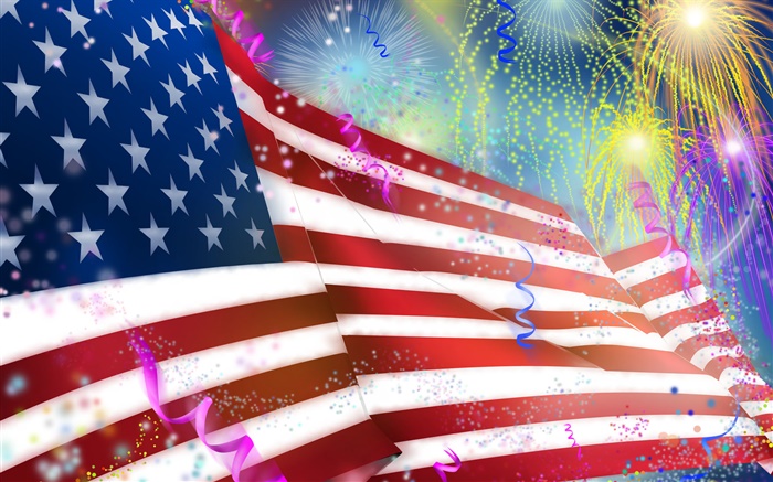 Fireworks, American flag, art design Wallpapers Pictures Photos Images
