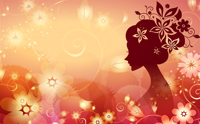 Flowers background, vector girl, orange style Wallpapers Pictures Photos Images