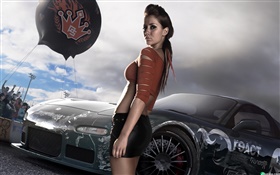 Girl with car HD wallpaper