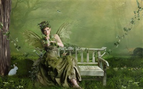 Green butterfly fantasy girl HD wallpaper