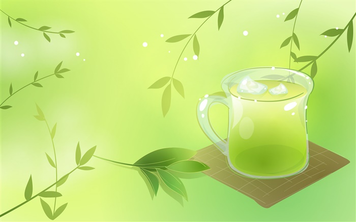 Green style, twigs, leaves, cup, spring, vector pictures Wallpapers Pictures Photos Images