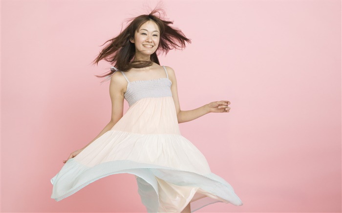 Happy Asian girl, pink background Wallpapers Pictures Photos Images