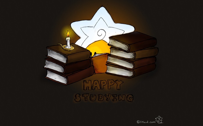 Happy Study, books, candle, creative pictures Wallpapers Pictures Photos Images